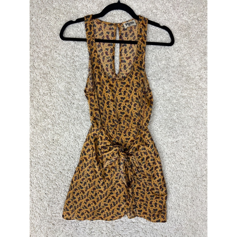 Shoe Me Your Mumu Romper Womens Small Gold Paisley Alexandria Wrap‎ Tie Casual